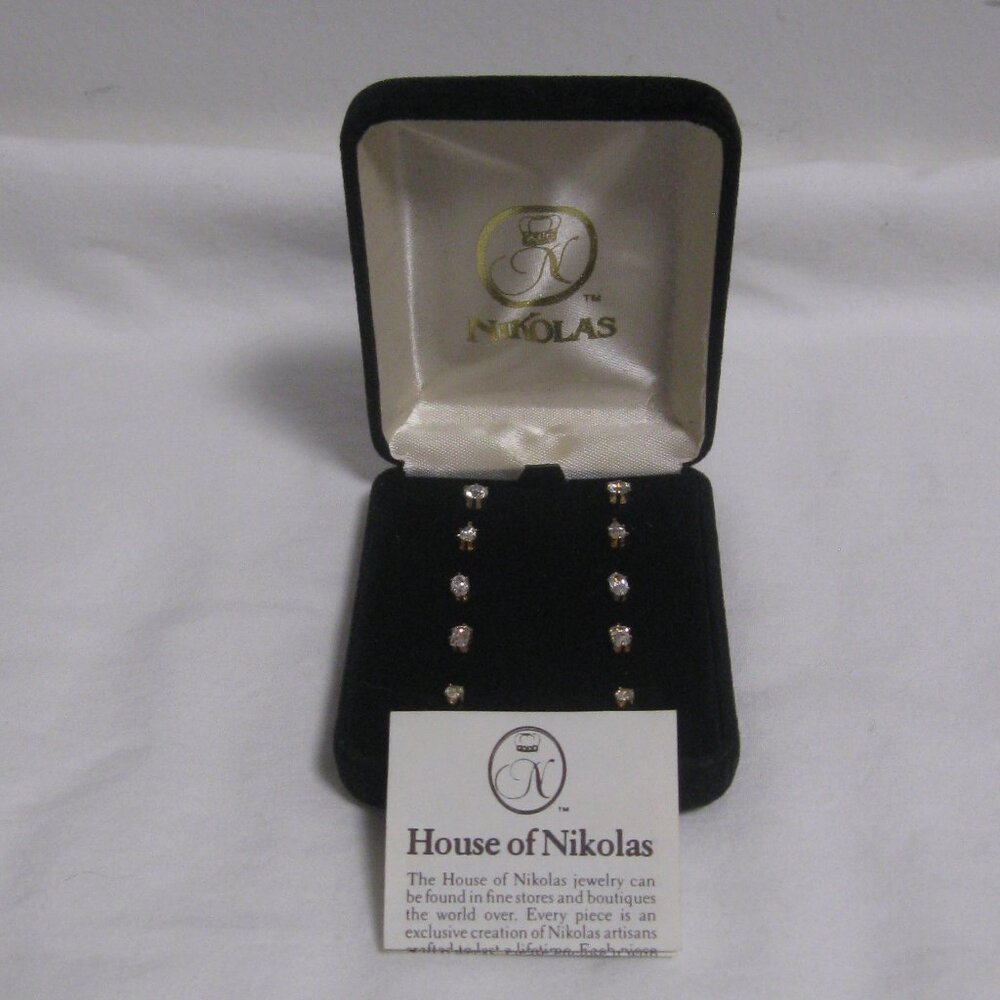 14K Gold Filled CZ Crystal Earrings Set of 7 pair in presentation box